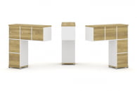 Надставка на стол низкая односторонняя + задняя стенка (5шт.) + блок с 2-мя ящиками (2шт.) + распашной фасад (3 шт.) CONCEPT CN.ONN-005 Дуб Винченцо Белый бриллиант Белый металл_23