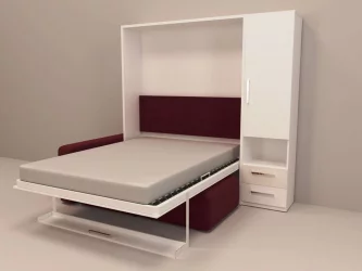 Шкаф-диван-кровать Смарт 1 правый с пуфом 1600 Белая шагрень