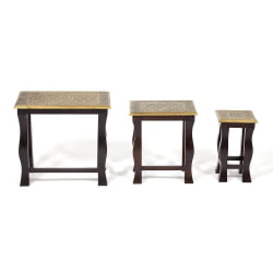 Комплект 3 столика Secret De Maison BRAHMA ( mod. ND-009) дерево манго/латунная чеканка, 56х36х50, 41х30х45, 24х24х40
