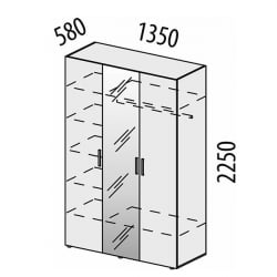 Шкаф трехдверный с зеркалом (лев/прав) Монако 903.12 Дуб Вотан / Белый шпон / Альпийский белый