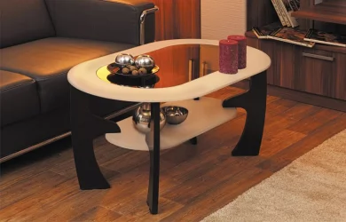 Стол журнальный со вставкой из стекла овальный Сандал белый Венге