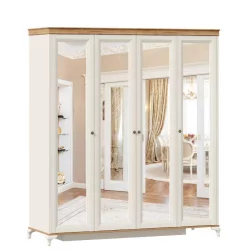 Шкаф четырехстворчатый с 4 зеркалами Вилладжио Алебастр/Дуб золотой