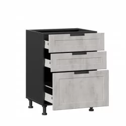 Тумба кухонная 600 с 3 ящиками ЛЮКС (4) Джамис ЛД 296.910.000.080 Черный Белый камень