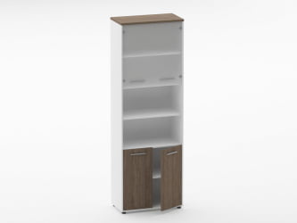 Шкаф 5 широкий верх стеклянная дверь, низ закрытый, две полки открытые Deka 10.23.191 Дуб Верцаска/Белый