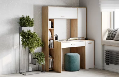 Стол компьютерный Калгари СК Дуб натуральный светлый/белый матовый