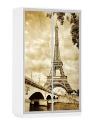 Шкаф-купе со стеклом Экспресс Дуо 1400х2400х Париж/Белый снег / 1400х2400h