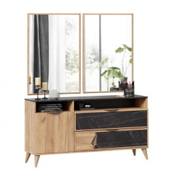 Комод 1500 Шелли с двумя зеркалами Дуб золотой Камень Пьетра чёрный