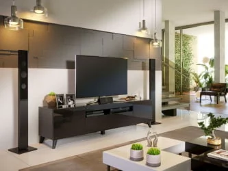 Тумба под ТВ Бруклин 1800 с опорами Черный глянец