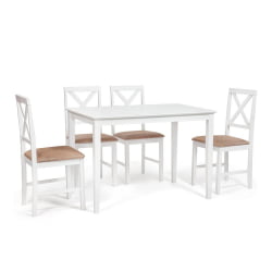 Обеденный комплект Хадсон (стол + 4 стула) Хадсон (стол + 4 стула)/ Hudson Dining Set дерево гевея/мдф, стол: 110х70х75см / стул: 44х42х89см, pure white (белый 2-1), ткань кор.-зол.