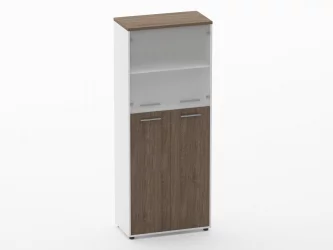 Шкаф 4 широкий верх стеклянные двери, низ закрытый Deka 10.19.191 Дуб Верцаска/Белый