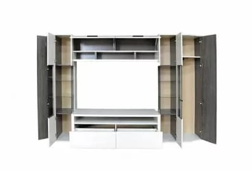 Шкаф-стенка в гостиную Элена Лайт 1 Ясень Черный Бодега Белый