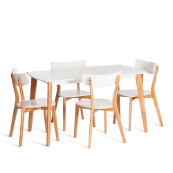 Раздвижной стол Claire столешница МДФ, опоры дерево гевея, белый / натуральное дерево, 135 x 80 x 75см