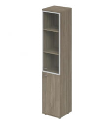 Шкаф высокий со стеклом, задняя стенка ЛДСП (правый) Wing WN.712.OD.OD.AL.R Дуб темный