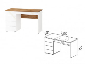 Письменный стол с ящиками Монако 903.24 Дуб Вотан / Белый шпон / Альпийский белый