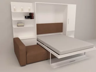 Кровать-трансформер Смарт 1 правый с полкой и пуфом 1400 Ясень шимо темный