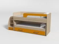 Двухъярусная кровать для детей №11 с ящиками и столами Дуб молочный/Манго