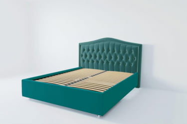 Мягкая интерьерная кровать "Калининград" с ортопедическими латами (металл) Цвет фасада: Бирюзовый; Цвет корпуса: Бирюзовый; Материал фасада: Металл/Велюр; Размер: 1200х2000 мм; Спальное место: 1200х2000 мм 
