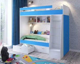 Кровать двухъярусная Юниор-6 Белое дерево Голубой