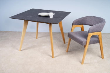 Стол Лунд 860*860 мрамор Графит /темный орех