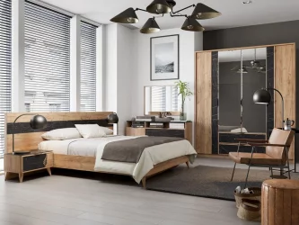 Комплект мебели для спальни Шелли №02 Дуб золотой Камень Пьетра чёрный