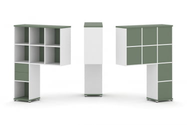 Надставка на стол высокая односторонняя + задняя стенка (8 шт.) + блок с 2-мя ящиками (1 шт.) CОНCЕПТ CН.ОНВ-002 Кобо Белый бриллиант Белый металл / CONCEPT CN.ONV-002