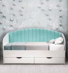 Кровать с продольной мягкой спинкой Софа №12 (800х1900) Дуб Крафт золотой Велюр 729