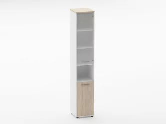 Шкаф 5 узкий верх стеклянная дверь, низ закрытый, с нишей Deka 10.23.18Пр Туя/Белый