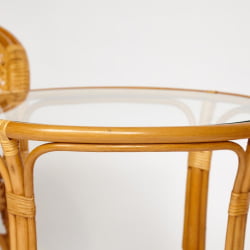 ТЕРРАСНЫЙ КОМПЛЕКТ ПЕЛАНГИ (стол со стеклом + 2 кресла) /без подушек/ ротанг, кресло 65х65х77см, стол диаметр 64х61см, Хоней (мед) / PELANGI Honey