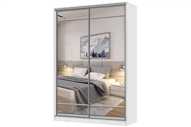 Белый шкаф-купе с зеркалом Виктория 1400х584х2300, Белый 14ДЗЗЗДЗЗЗ-ПШ-Б 310-144