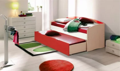 Кровать детская выдвижная Дуб молочный/Светло-зеленый/Ваниль глянец