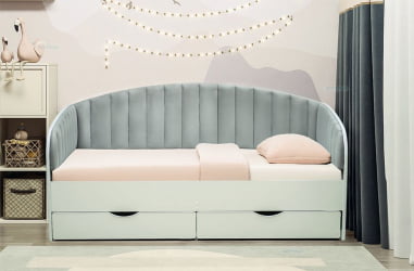 Кровать с продольной мягкой спинкой Софа №12.1 (800х1900) Белый Велюр 340