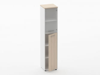 Шкаф 4 узкий  верх стеклянная дверь, низ закрытый Deka 10.19.19Пр Туя/Белый