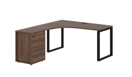 Стол эргономичный с тумбой левый EDIS EQCET 1518 L Дуб Денвер темный Черный