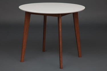 Маленький обеденный стол BOSCO (Боско) основание бук, столешница мдф, D900, Белый + Коричневый