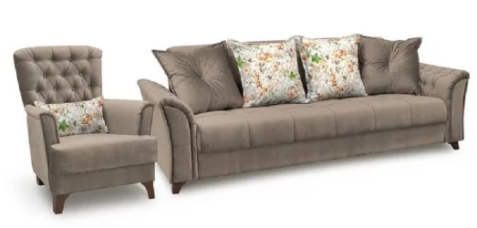 Диван-кровать Ирис ТД 960 Леко десерт (св-коричневый)/Коричневые цветы