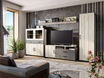 Гостиная Техно №6 Дуб Крафт белый Серый шифер