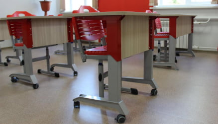 Парта двухместная Де Гласси Н (рост 3-5)  ЛДСП Серый/ Металл Серый+Красный