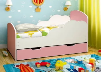 Кровать детская ОБЛАКА №1 800*1600 Белый/Ярко-розовый