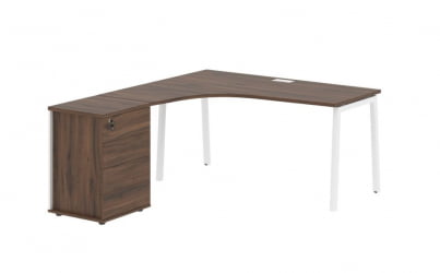Стол эргономичный с тумбой (левый) ЕДИС ЕЛCЕТ 1518 Л Дуб Денвер темный Белый / EDIS ELCET L