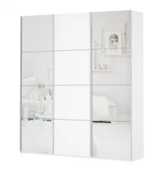 Белый шкаф-купе с зеркалом Прайм 2100 Зеркало/ДСП/Зеркало Белый снег
