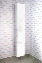 Распашной шкаф в гостиную в белом глянцевом стекле Лупо Шелф (левый) Беленый дуб