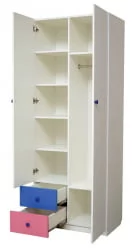 Синий шкаф комбинированный с ящиками, зеркалом и фотопечатью Совята 2.2 Белый/Лайм/Синий