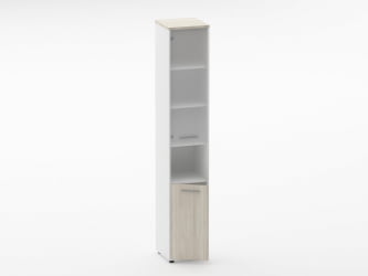 Шкаф 5 узкий верх стеклянная дверь, низ закрытый, с нишей Deka 10.23.18Л Дуб Сантана светлый/Белый