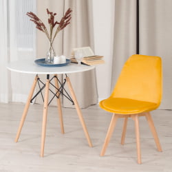 Стул ТУЛИП СОФТ (мод. 74) вельвет/дерево , 54 х 47 х 83 см , желтый (ХЛР 41)/натуральный / TULIP SOFT (mod. (HLR