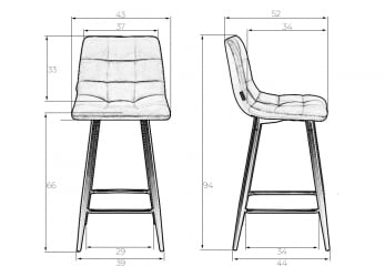 Стул полубарный DOBRIN OLIVIA (черные матовые ножки, светло-серый велюр (108-52))