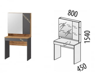 Туалетный столик (лев/прав) Монако 902.30 Дуб Вотан Оникс Графит