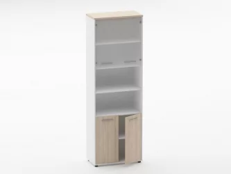 Шкаф 5 широкий верх стеклянная дверь, низ закрытый, две полки открытые Deka 10.23.191 Туя/Белый