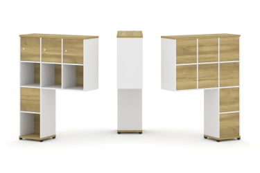 Надставка на стол высокая односторонняя + задняя стенка (8 шт.) + распашной фасад (3 шт.) + блок с 2-мя ящиками (1 шт.) CONCEPT CN.ONV-004 Дуб Винченцо Белый бриллиант Черный металл