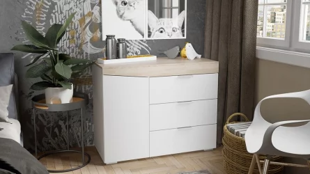 Комод тип 1 Дуб Сонома/Белый Ясень