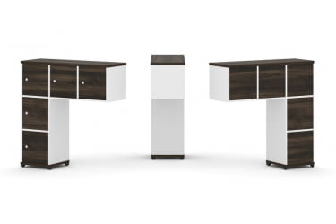 Надставка на стол низкая односторонняя + задняя стенка (5 шт.) + распашной фасад (5 шт.) CОНCЕПТ CН.ОНН-007 Дуб Мали Белый бриллиант Черный металл / CONCEPT CN.ONN-007